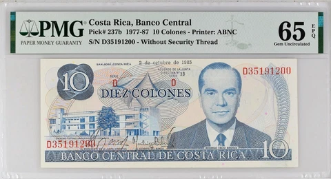 Costa Rica 1970-87 (2) 10 Colones PMG 64 & 65, P-230b/P-237b, 2 NOTES, Rare Cover