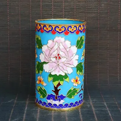 5  Old Chinese Copper Enamel Handmade Flower Exquisite Brush Pots Collect Gift • 39.88$