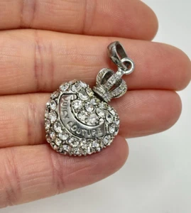 Juicy Couture Crystal Puff Heart Crown Necklace Pendant Rhinestone Vintage Y2K - Picture 1 of 6