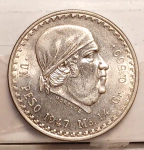 Mexico 1947 Mo. Peso Jose Maria Morelos UNC/BU Details Silver KM#456 - Picture 1 of 6