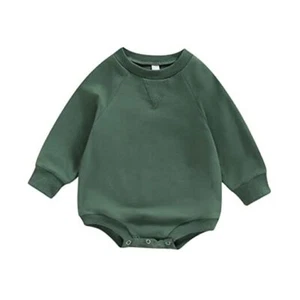 Newborn Baby Boy Girl Clothes Solid Color Sweatshirt Romper 6-12 Months Green - Picture 1 of 8