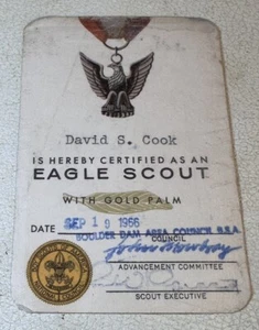 Boy Scouts Of America - Eagle Scout Gold Palm Award Card - BSA 1966 Boulder Dam - Bild 1 von 2