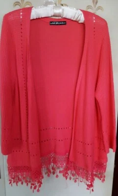 Sweater -Coral  Knit  "United States Sweaters"  with Fringe Trim SZ LA - Image 1 of 3