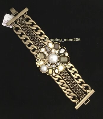 Антикварный золотистый браслет Lia Sophia «Athena» с кристаллами и стеклянным жемчугом - Изображение 1 из 3