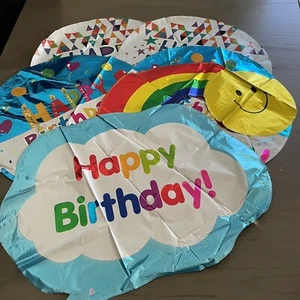 Happy Birthday Mylar Balloon Bundle 5 Count 17” Two Sided Circles Rainbow 22x21” - Picture 1 of 5