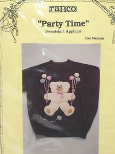 Vintage raBco Sweatshirt Applique Kit 814M Teddy Bear Size Medium Party Time NOS - Picture 1 of 5