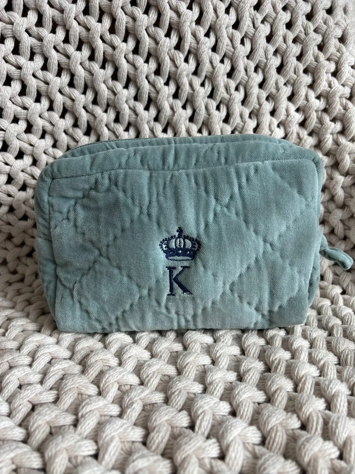 Pottery Barn косметический макияж сумка синий выстеганный бархат шелк с монограммой "K" - Изображение 1 из 1