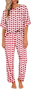 Womens Satin Silky Pajama Set Short Sleeve Shirt with Long Pajama Pant Set Soft - Picture 1 of 12