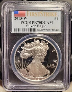 2015-W Proof American Silver Eagle PCGS PR70 DCAM - First Strike Flag Label - Picture 1 of 4