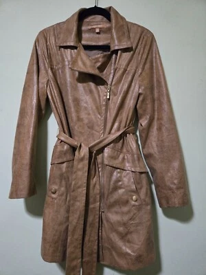Ellen Tracy Belted Snake Faux Suede Rust Color Mid-Length Trench Coat Sz S - Image 1 of 4
