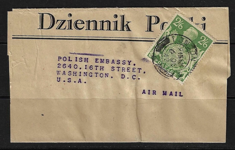 POLAND UK 1942 WWII POLISH UNDERGROUND GOVT IN EXILE NEWS WRAPPER LONDON TO - Image 1 of 1