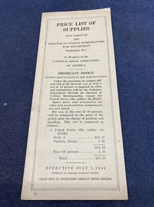 1934 US Government Sale of GUN PARTS to the NRA *PRICE LIST* Pre WW2 Quick Ship - Picture 1 of 4
