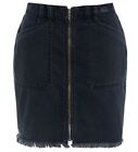 Womens Frayed Denim Skirt Ladies Zip skirts NEW Size 6 8 10 12 14 Black