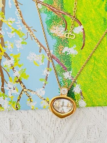 Collana Christian Dior vintage anni 80 grande cuore cristalli trasparenti pendente