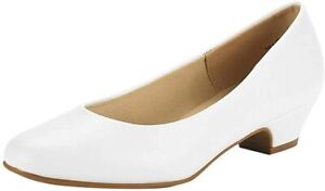 Women's Pump Shoes Low Chunky Heel Round Toe Slip On Pump Wedding Dress Shoes