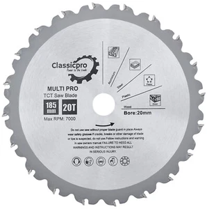 185mm x 20mm R185TCT-20CS Multi-Purpose Circular Saw Blade 20T for Wood/Metal UK - Picture 1 of 3