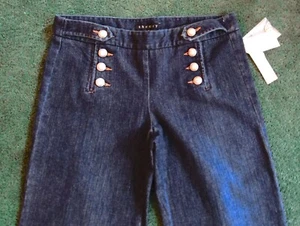WOMEN'S THEORY JEANS-NEW-SIZE 6-INDIGO-BUTTONS on each SIDE -WIDE LEG - Picture 1 of 8