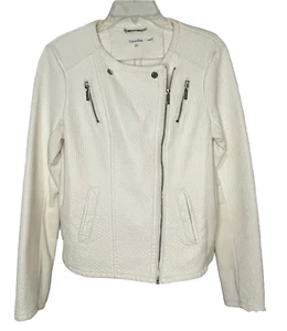Calvin Klein Sz M White Moto Jacket Long Sleeve Zip Pockets Full Zip Retro Biker - Picture 1 of 7