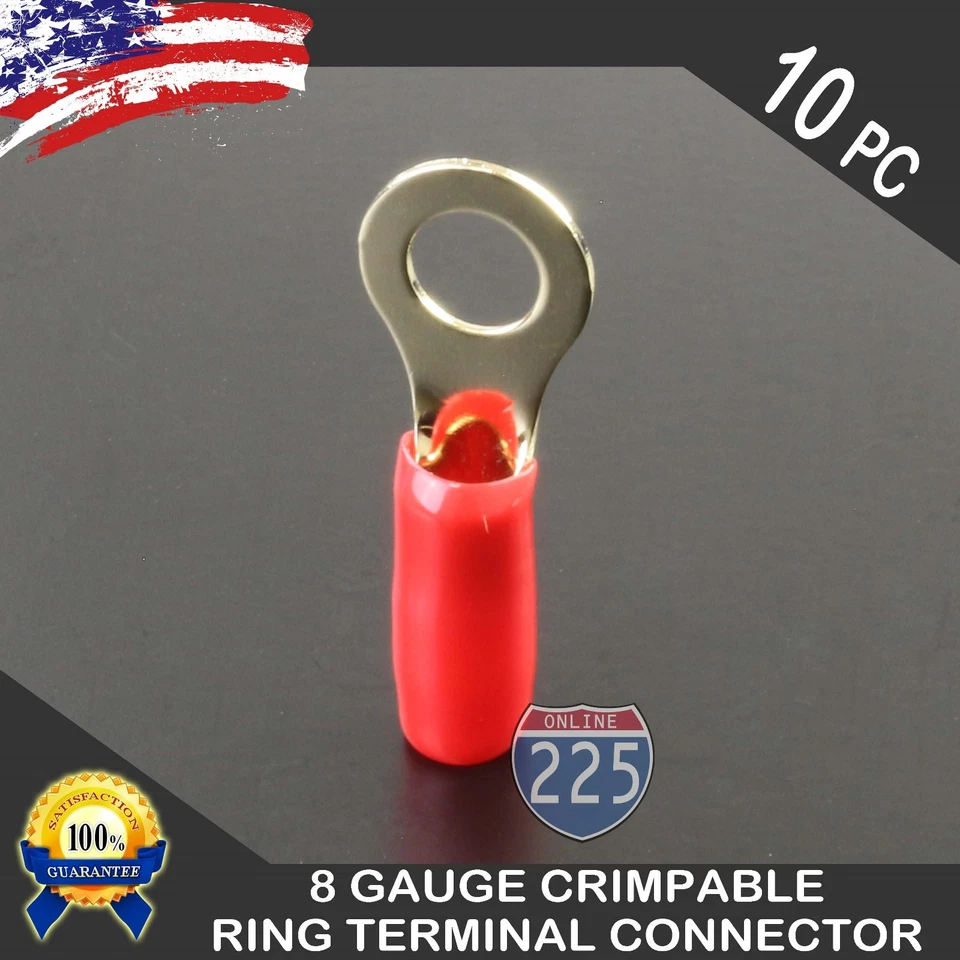 8 Gauge Wire Cable Ring Terminal Connectors Red  Boot Electrical 10pcs Foto 1 de 1