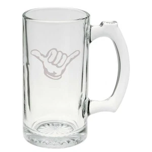 Awesome Hand Sign Hand Etched Mug - 25 Ounce Etched Stein Glass Mug - Picture 1 of 1