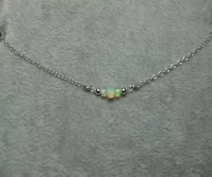 925 Sterling Silber echte äthiopische Welo Opal Perlen zarte Halskette Schmuck - Bild 1 von 2