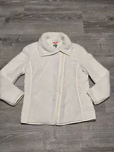 Chaqueta para mujer Talbots usada en excelente estado talla M blanca imitación piel y nailon asimétrica cremallera completa - Imagen 1 de 10