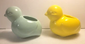 Set 2 Ceramic Chick Shape Succulent Plant or Candle Holders 1 Blue, 1 Yellow 4" - Picture 1 of 7