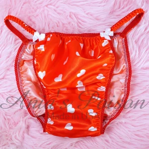 VALENTINE'S Sissy Satin Panties for MEN Red Hearts - shiny String Bikini - Picture 1 of 5