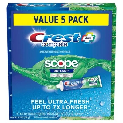 Crest Complete + Scope Outlast Ultra Toothpaste (6.3 oz, 5 pk.) - Image 1 of 2