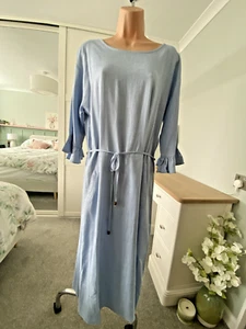 NEW LTS UK 14 Tall Blue Summer Dress Midi Casual 3/4 sleeve Long Tall Sally - Picture 1 of 8