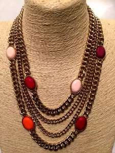 Statement Large Big Gold Layered Chain Station Multi Coloured Crystal Necklace - Picture 1 of 3