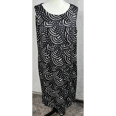 Vestido Kasper Sin Mangas Hasta la Rodilla Artístico Geométrico Negro Blanco Estampado 14W Foto 1 de 4