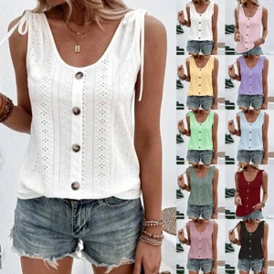Womens Sleeveless Vest Tops Ladies Summer Casual T-Shirt Tank Blouse Plus Size - Picture 1 of 20