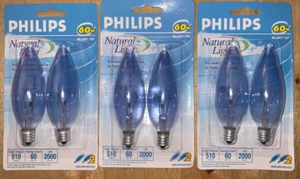 LOT OF 6 - Philips 60W Natural Light Bulbs B10.5 Blunt Tip Candelabra Base 8144 - Picture 1 of 2