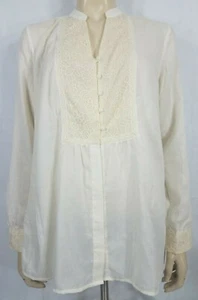 Mary McFadden ivory off-white thin lacy Y-Neck button front blouse ladies Medium - Picture 1 of 6