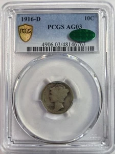 1916 D Mercury Dime PCGS AG-3 CAC - Picture 1 of 4