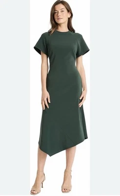 Maggy London Sz 14 Womens Elegant Cocktail Midi Dress with Asymmetrical Hempline - Image 1 of 4