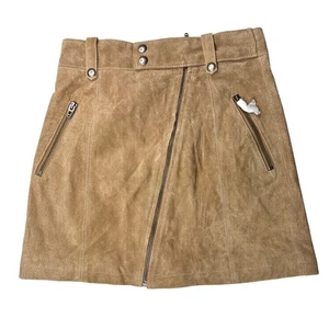 BlankNYC hellbraun Wildleder 100 % Leder hoher Bund Moto Reißverschluss Detail Minirock Größe 25 NEU - Bild 1 von 7