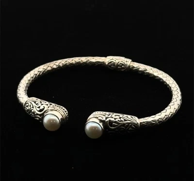 Brazalete con bisagras de perlas de plata de ley 925 ATI de 6,75” Annika Witt 20 g Foto 1 de 4