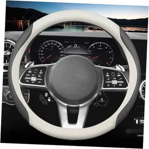 New Nappa Leather car Steering Wheel Cover, Universal 15 inch () White and Black - Picture 1 of 7