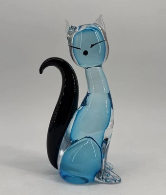 VTG Murano Formia Art Glass Siamese Cat Blue & Black Tail Eyes Sommerso Figurine - Image 1 of 4
