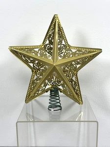 Vintage Christmas Tree Topper Gold Brass Star 8" Filigree, Star Tree Topper - Picture 1 of 9
