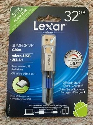 Lexar JUMPDRIVE C20m 3-in-1 micro-USB FLASH DRIVE! 32 GB, BRAND NEW, by Micron - Image 1 of 2