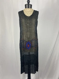 Stunning Antique Shear Art Deco Flapper Beaded Midi Dress - Picture 1 of 5