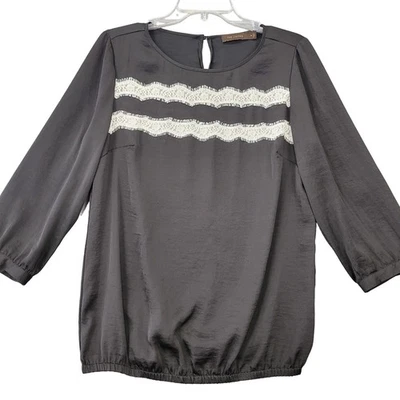 The Limited Black Lace Shirt Classic Blouse 3/4 Sleeves Round Neck Womens Size M - Image 1 of 4