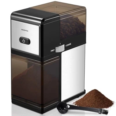 Molinillo de café eléctrico con rebabas, café automático con rebabas planas para prensa francesa,  Foto 1 de 4