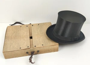 Antik Welt-Klapphut Zylinder Hut Chapeau Claque im Hutkoffer Silvester Hochzeit - Bild 1 von 17