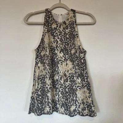 Regata Joie 100% seda racerback XS estampa animal leopardo resortwear zíper traseiro cinza - Imagem 1 de 4