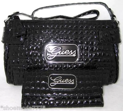 Guess Somerset Charol Hombro Bolso Top Cremallera Banana Cartera Chequera Negro - Imagen 1 de 4