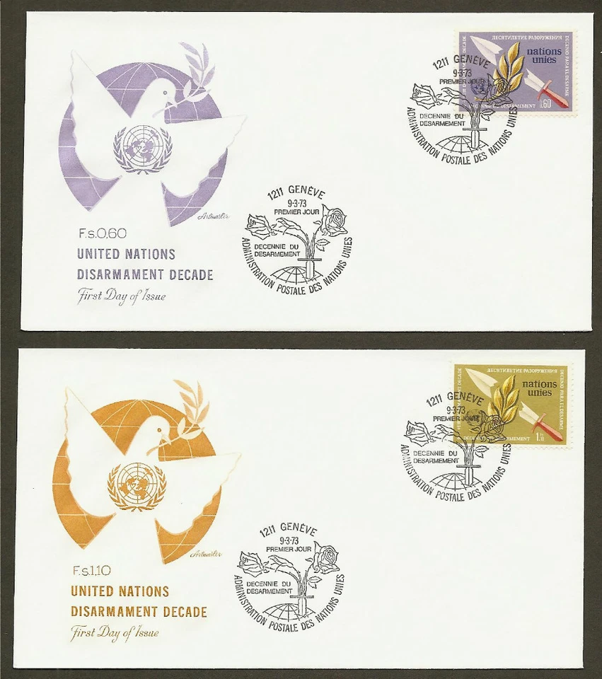 ONU Ginebra #30-31 - Desarme - Rama de Olivo y Espada Rota - (2) Artmaster FDC Foto 1 de 1
